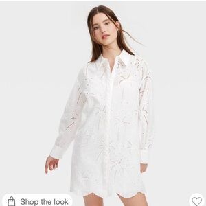 White Eyelet Button-Down Shirt Dress / XS new Roller Rabbit x Target